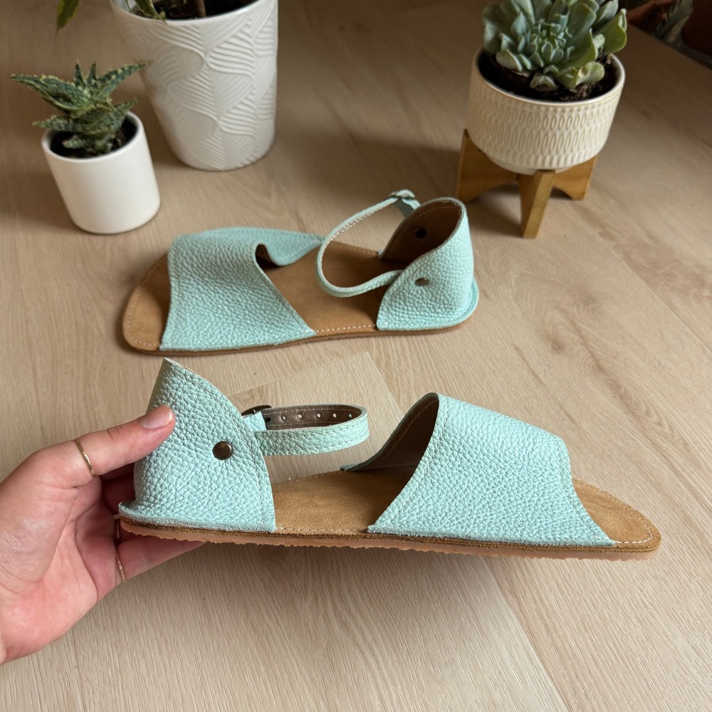 Everleigh Meadow Leather Sandals Ankle Strap Summer Shoes Light Blue 8-9 Boho - Picture 4 of 13